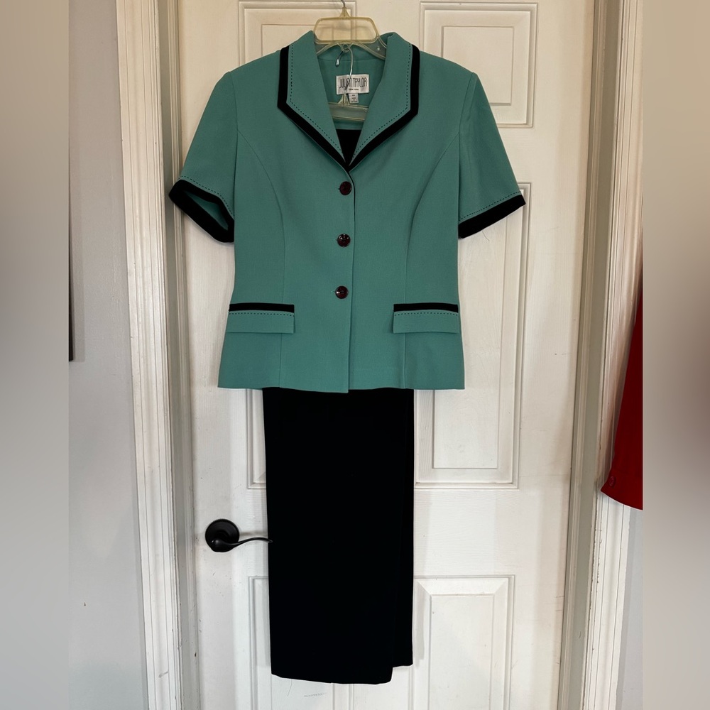 Julian Taylor Teal and Black Two-Piece Pant Suit